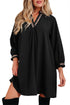 Contrast Trim V Neck Bracelet Sleeve Shift Mini Dress